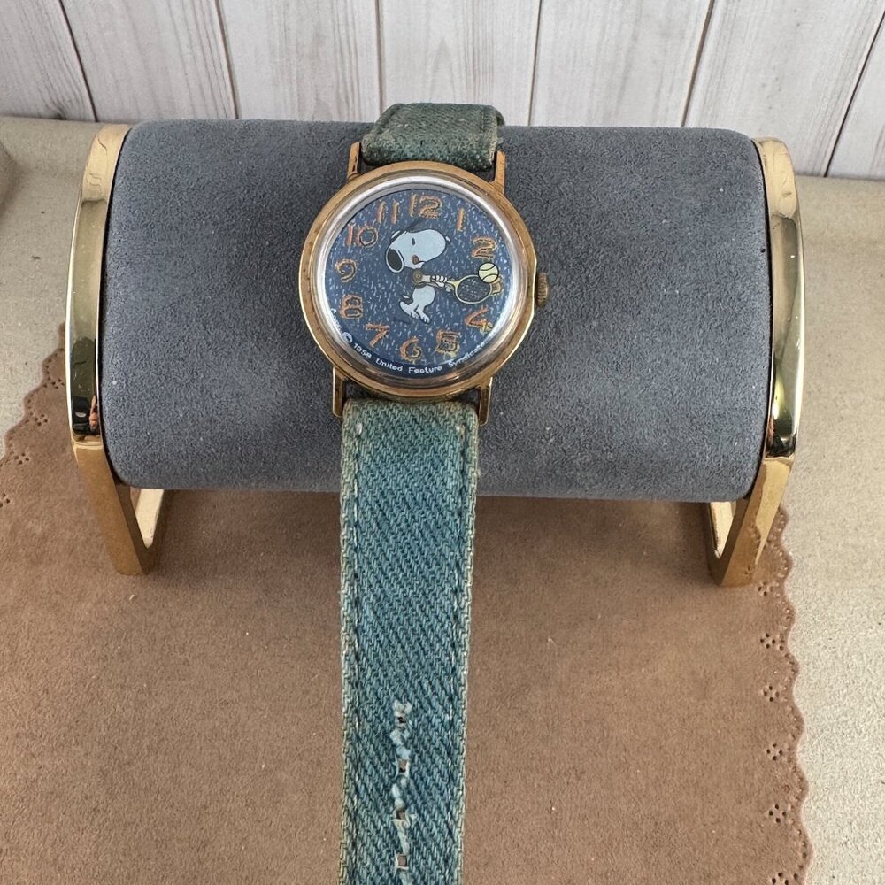 Vintage Snoopy Playing Tennis and original Faded Denim Blue strap